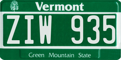 VT license plate ZIW935