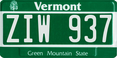 VT license plate ZIW937