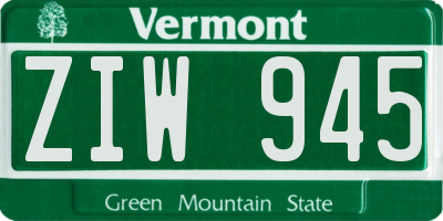VT license plate ZIW945
