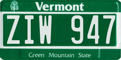 VT license plate ZIW947