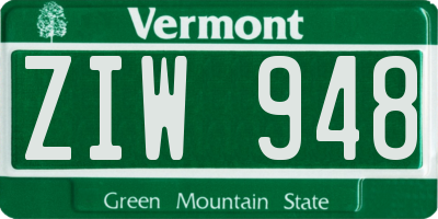 VT license plate ZIW948