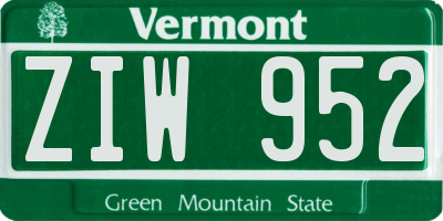 VT license plate ZIW952