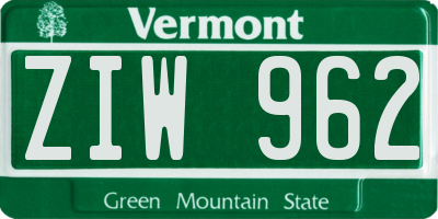 VT license plate ZIW962