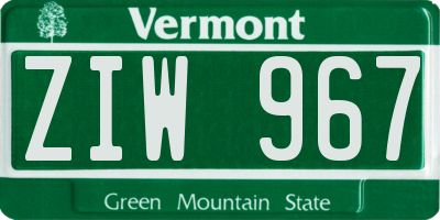 VT license plate ZIW967