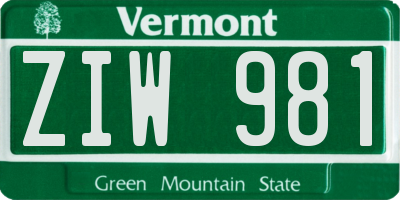 VT license plate ZIW981
