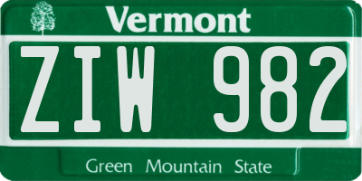 VT license plate ZIW982