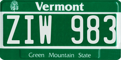 VT license plate ZIW983