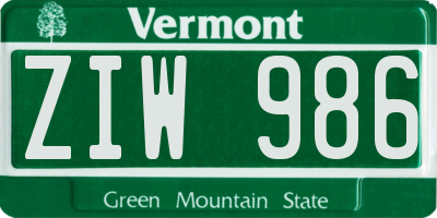 VT license plate ZIW986