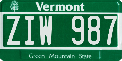 VT license plate ZIW987