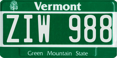 VT license plate ZIW988