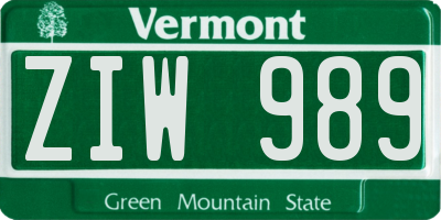 VT license plate ZIW989