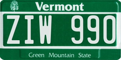 VT license plate ZIW990