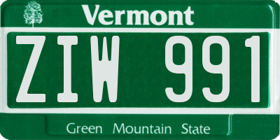 VT license plate ZIW991