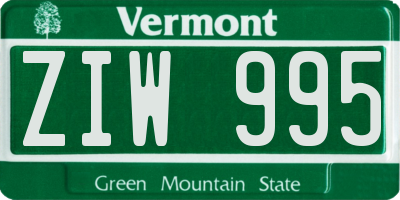 VT license plate ZIW995