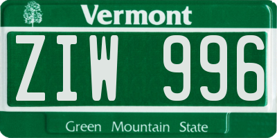 VT license plate ZIW996