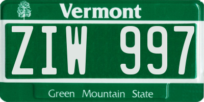 VT license plate ZIW997