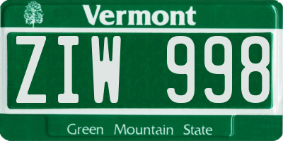 VT license plate ZIW998