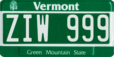 VT license plate ZIW999