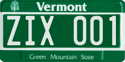 VT license plate ZIX001