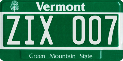 VT license plate ZIX007