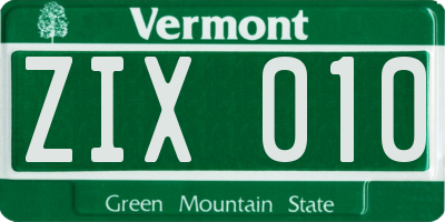 VT license plate ZIX010