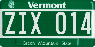 VT license plate ZIX014