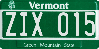 VT license plate ZIX015