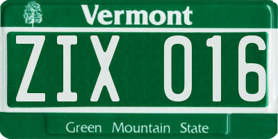 VT license plate ZIX016