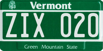 VT license plate ZIX020