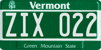 VT license plate ZIX022