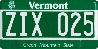 VT license plate ZIX025