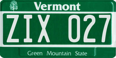 VT license plate ZIX027