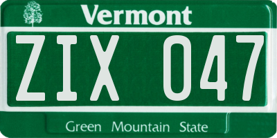 VT license plate ZIX047