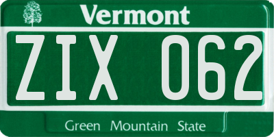 VT license plate ZIX062