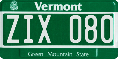 VT license plate ZIX080