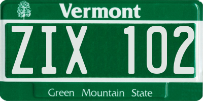 VT license plate ZIX102