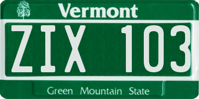VT license plate ZIX103