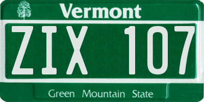 VT license plate ZIX107