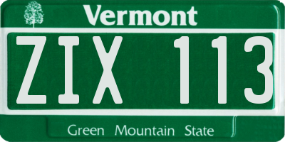 VT license plate ZIX113