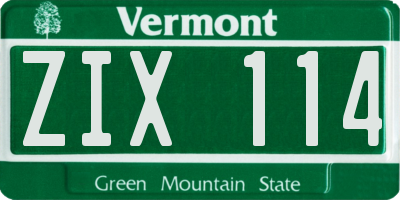 VT license plate ZIX114