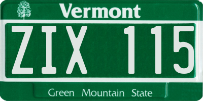 VT license plate ZIX115