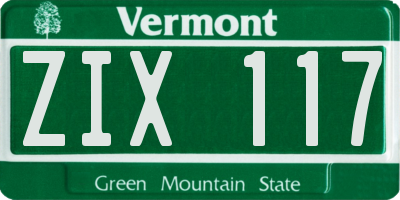 VT license plate ZIX117