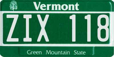 VT license plate ZIX118