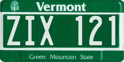 VT license plate ZIX121
