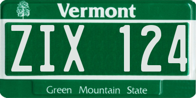 VT license plate ZIX124