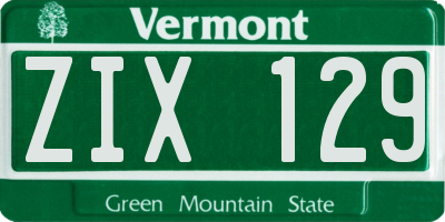 VT license plate ZIX129