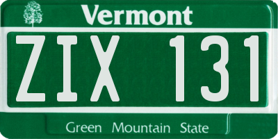 VT license plate ZIX131