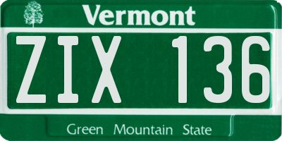 VT license plate ZIX136