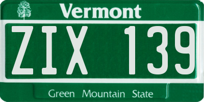 VT license plate ZIX139