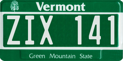 VT license plate ZIX141